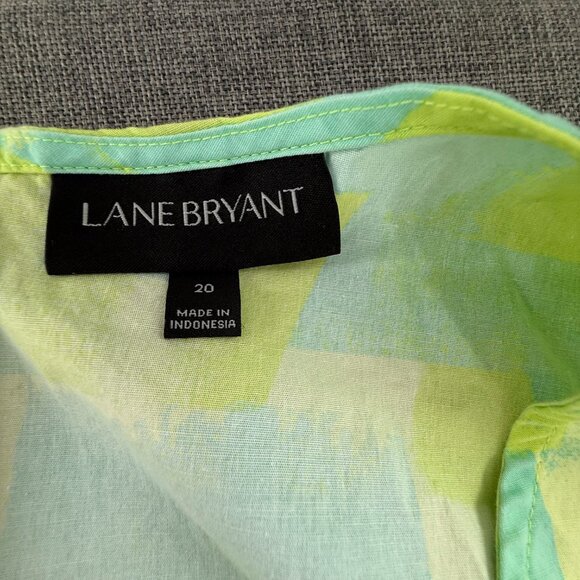 Lane Bryant Asymmetrical Top Lime Green Blue Sleeveless Plus 20 Cotton Blend - Picture 3 of 11